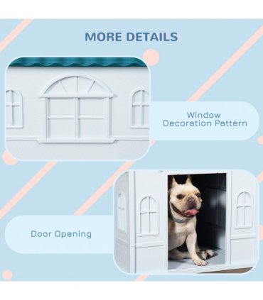 PawHut Weather-Resistant Dog House, Puppy Shelter for Medium Dogs - Blue