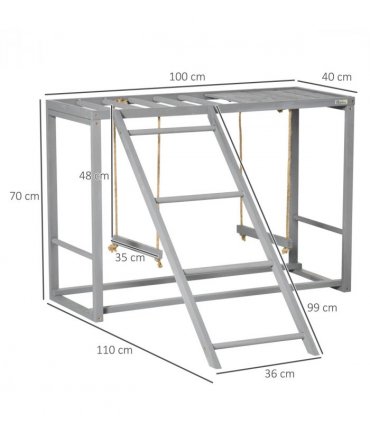 Chicken Activity Play Fir Wood Grey 100L x 110W x 70Hcm Swing Set for 3-4 Birds