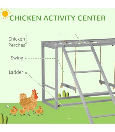 Chicken Activity Play Fir Wood Grey 100L x 110W x 70Hcm Swing Set for 3-4 Birds