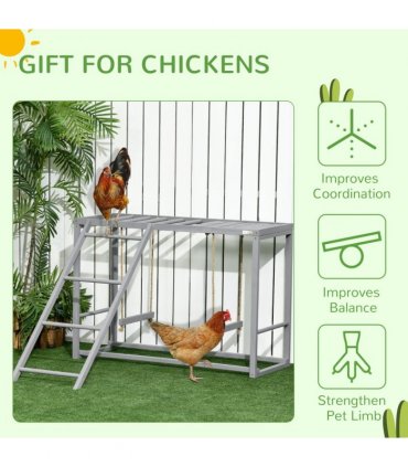 Chicken Activity Play Fir Wood Grey 100L x 110W x 70Hcm Swing Set for 3-4 Birds