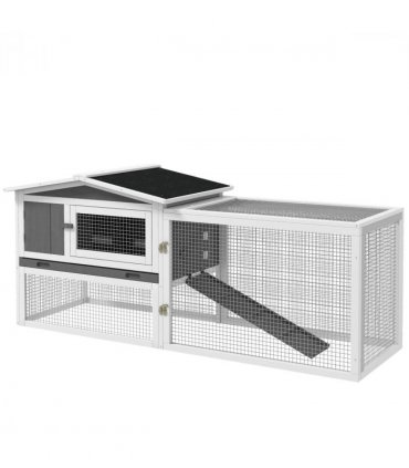 PawHut Rabbit Hutch and Run Outdoor w/ Sliding Tray Hay Rack Ramp, 156x58x68cm