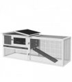 PawHut Rabbit Hutch and Run Outdoor w/ Sliding Tray Hay Rack Ramp, 156x58x68cm