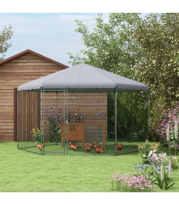 PawHut Walk in Chicken Run with Cover for 10-15 Chickens, Hens, Rabbits, Ducks