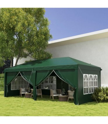 Gazebo Green Steel Oxford 270H x 585L x 295Wcm Pop Up with 6 Removable Walls