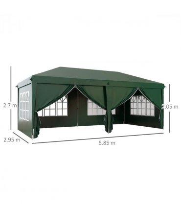 Gazebo Green Steel Oxford 270H x 585L x 295Wcm Pop Up with 6 Removable Walls