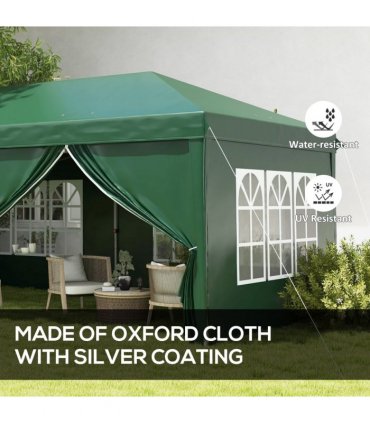 Gazebo Green Steel Oxford 270H x 585L x 295Wcm Pop Up with 6 Removable Walls