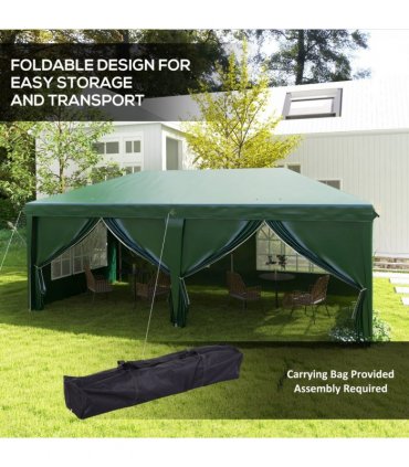 Gazebo Green Steel Oxford 270H x 585L x 295Wcm Pop Up with 6 Removable Walls