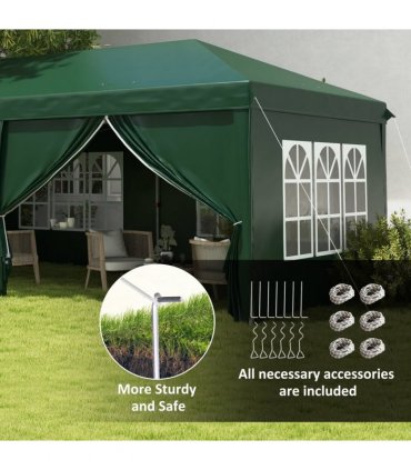 Gazebo Green Steel Oxford 270H x 585L x 295Wcm Pop Up with 6 Removable Walls