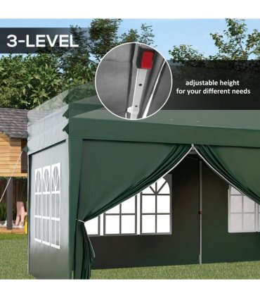 Gazebo Green Steel Oxford 270H x 585L x 295Wcm Pop Up with 6 Removable Walls
