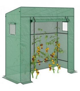 Outsunny Walk-in Garden Green House with Large Roll-up Door and 2 Mesh Windows