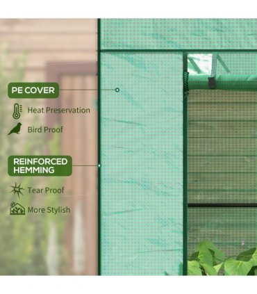 Outsunny Walk-in Garden Green House with Large Roll-up Door and 2 Mesh Windows