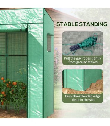 Outsunny Walk-in Garden Green House with Large Roll-up Door and 2 Mesh Windows