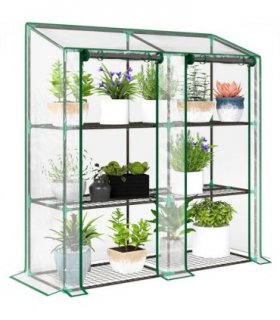 Outsunny Mini Green House with 3 Tier Shelves, 151H x 143W x 46Dcm, Clear