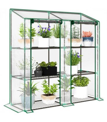 Outsunny Mini Green House with 3 Tier Shelves, 151H x 143W x 46Dcm, Clear