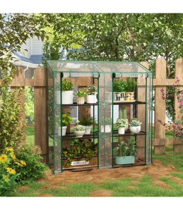 Outsunny Mini Green House with 3 Tier Shelves, 151H x 143W x 46Dcm, Clear