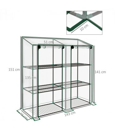 Outsunny Mini Green House with 3 Tier Shelves, 151H x 143W x 46Dcm, Clear