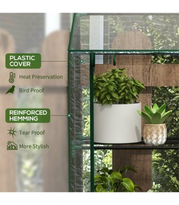 Outsunny Mini Green House with 3 Tier Shelves, 151H x 143W x 46Dcm, Clear
