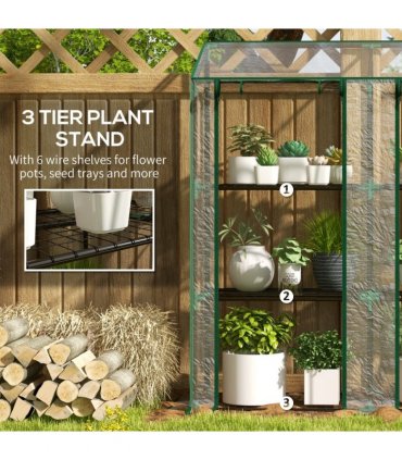 Outsunny Mini Green House with 3 Tier Shelves, 151H x 143W x 46Dcm, Clear