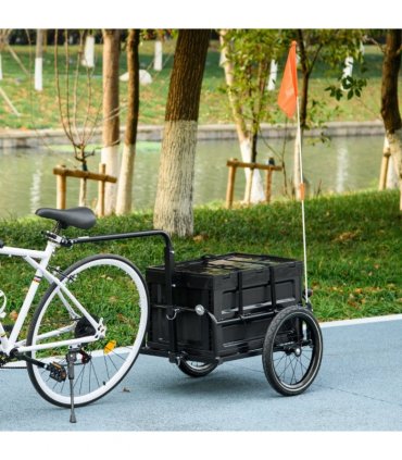 HOMCOM Bicycle Trailer with Foldable Storage Box and Pneumatic Tyres, Black
