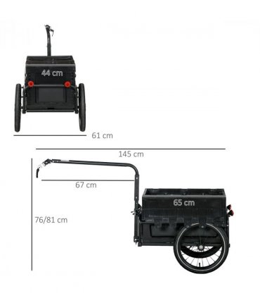 HOMCOM Bicycle Trailer with Foldable Storage Box and Pneumatic Tyres, Black