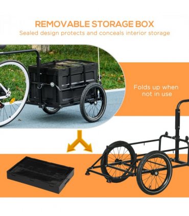 HOMCOM Bicycle Trailer with Foldable Storage Box and Pneumatic Tyres, Black