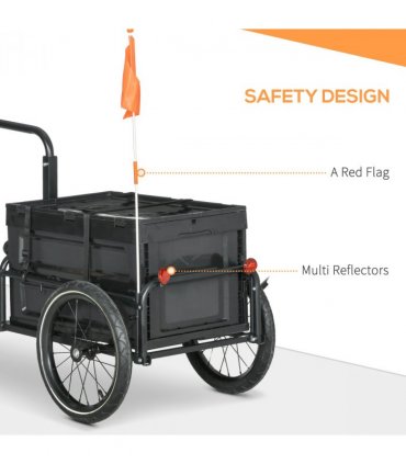HOMCOM Bicycle Trailer with Foldable Storage Box and Pneumatic Tyres, Black