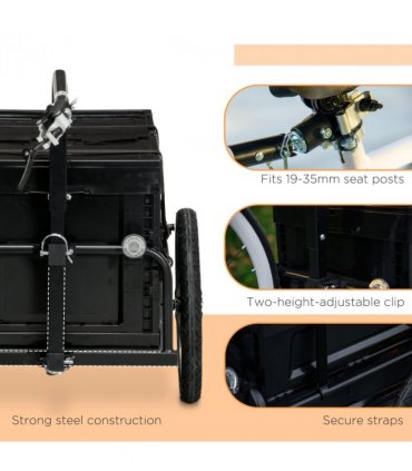 HOMCOM Bicycle Trailer with Foldable Storage Box and Pneumatic Tyres, Black