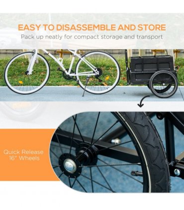 HOMCOM Bicycle Trailer with Foldable Storage Box and Pneumatic Tyres, Black