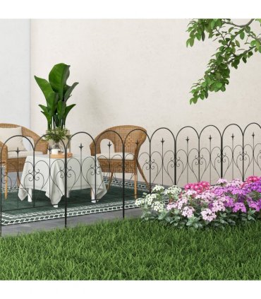 Metal Black Garden Fence 305L x 81H cm Heart-shaped Scrollworks Arrows