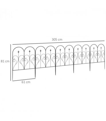 Metal Black Garden Fence 305L x 81H cm Heart-shaped Scrollworks Arrows
