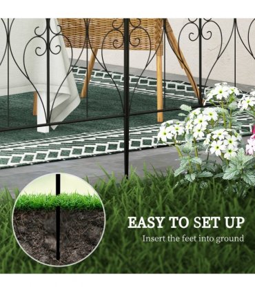 Metal Black Garden Fence 305L x 81H cm Heart-shaped Scrollworks Arrows