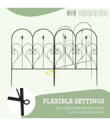 Metal Black Garden Fence 305L x 81H cm Heart-shaped Scrollworks Arrows