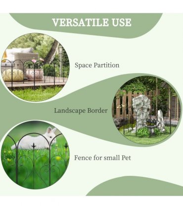 Metal Black Garden Fence 305L x 81H cm Heart-shaped Scrollworks Arrows