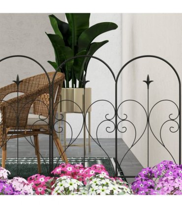 Metal Black Garden Fence 305L x 81H cm Heart-shaped Scrollworks Arrows