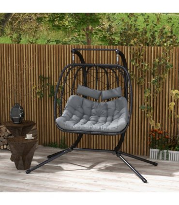 Outsunny PE Hanging Swing Chair with Thick Cushion, Patio Hanging Chair, Black