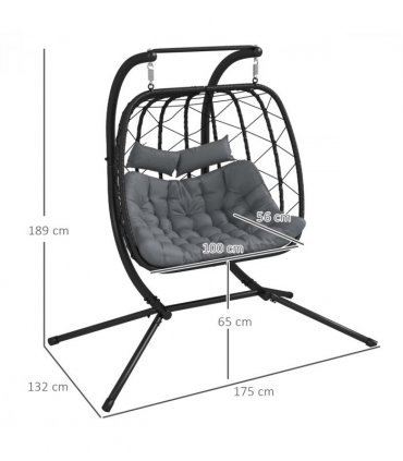 Outsunny PE Hanging Swing Chair with Thick Cushion, Patio Hanging Chair, Black