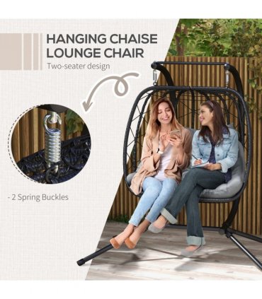 Outsunny PE Hanging Swing Chair with Thick Cushion, Patio Hanging Chair, Black