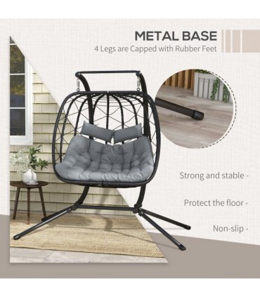 Outsunny PE Hanging Swing Chair with Thick Cushion, Patio Hanging Chair, Black