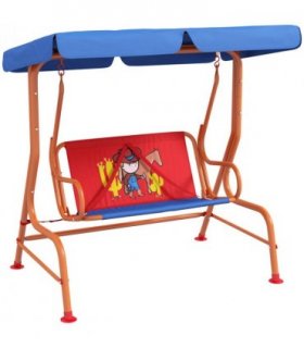Kids Swing Chair, Steel and Polyester, Multi-Coloured with Adjustable Canopy