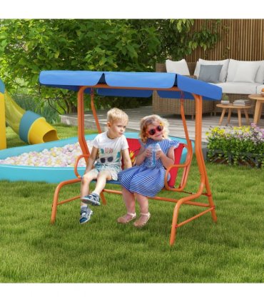 Kids Swing Chair, Steel and Polyester, Multi-Coloured with Adjustable Canopy