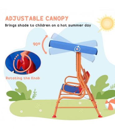 Kids Swing Chair, Steel and Polyester, Multi-Coloured with Adjustable Canopy