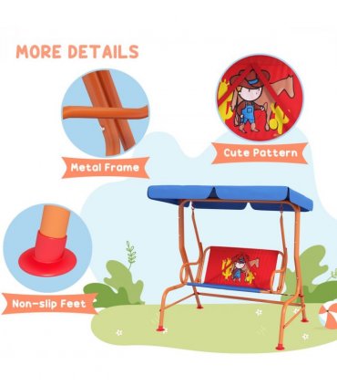 Kids Swing Chair, Steel and Polyester, Multi-Coloured with Adjustable Canopy