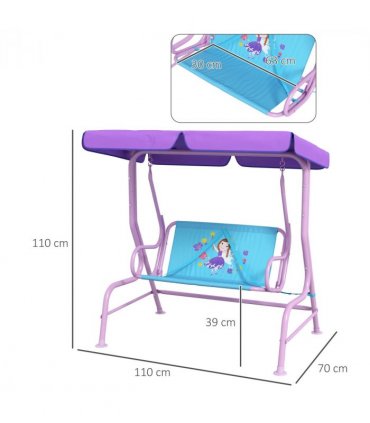 Kids Swing Chair Blue and Purple Steel and Polyester 110L x70W x110Hcm