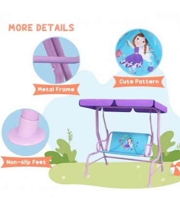 Kids Swing Chair Blue and Purple Steel and Polyester 110L x70W x110Hcm