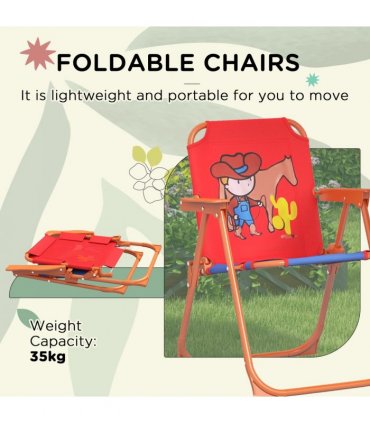 Kids Bistro Table and Chair Set with Cowboy Theme, Adjustable Parasol, Steel