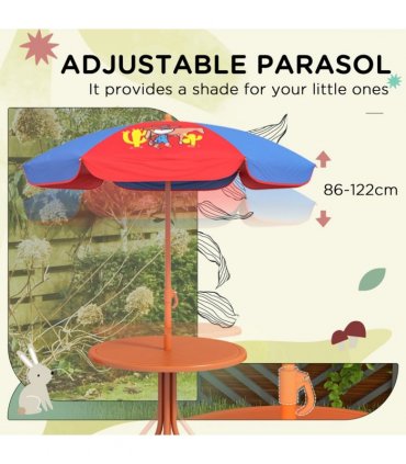Kids Bistro Table and Chair Set with Cowboy Theme, Adjustable Parasol, Steel