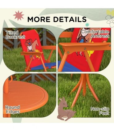 Kids Bistro Table and Chair Set with Cowboy Theme, Adjustable Parasol, Steel