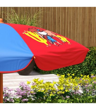 Kids Bistro Table and Chair Set with Cowboy Theme, Adjustable Parasol, Steel