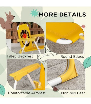 Kids Lion Theme Bistro Table and Chair Set, Adjustable Parasol, Yellow and Brown