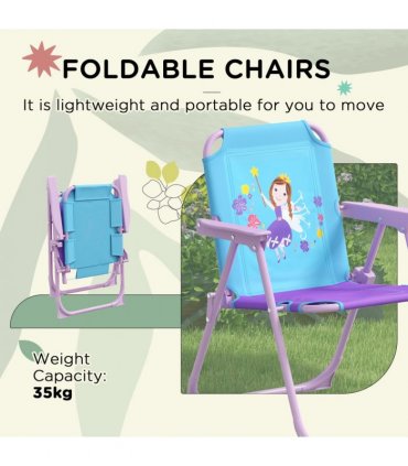 Outsunny Kids Bistro Table and Chair Set with Fairy Theme, Adjustable Parasol